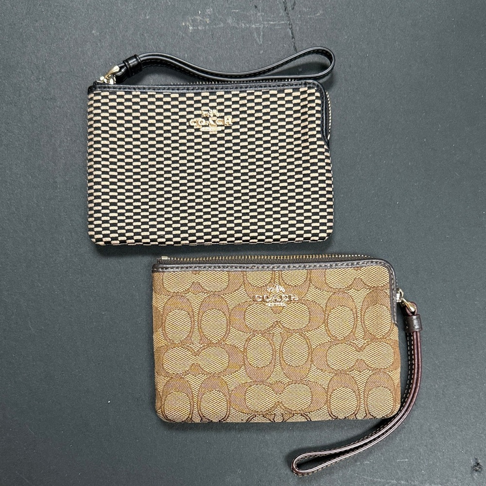 Coach Jacquard and Outline Signature Corner Zip Wristlet Bundle